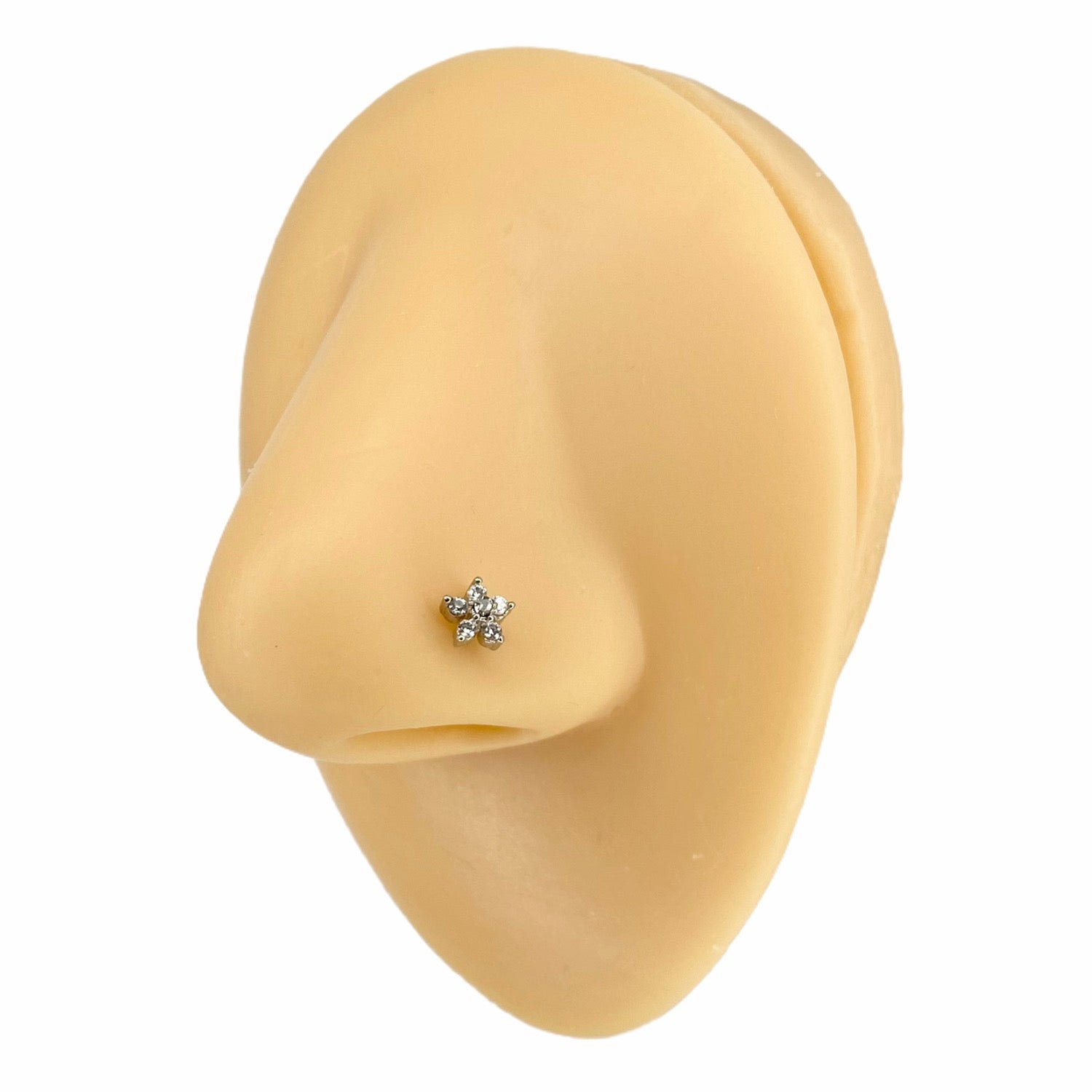 Silver CZ Flower Nose Stud image 0