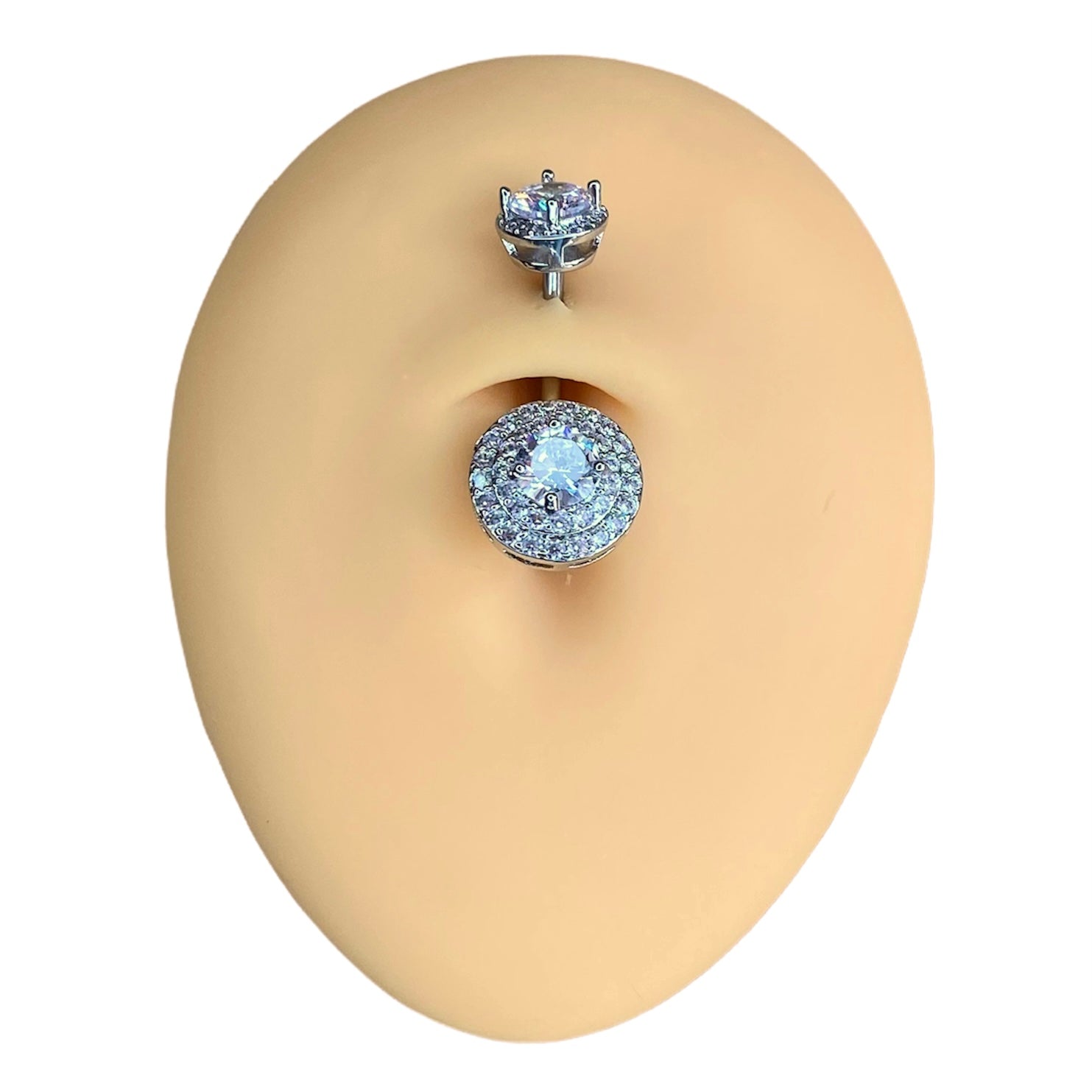 Silver Round Bling CZ Paved Outline Double Tier Belly Bar  image 0