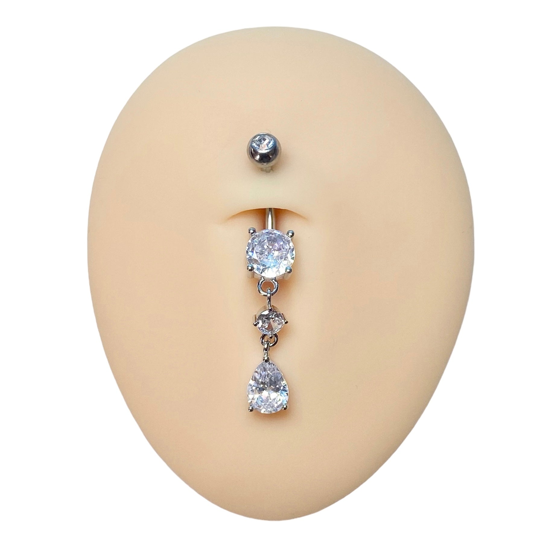 Silver CZ Tear Drop Dangle Belly Bar  image 0