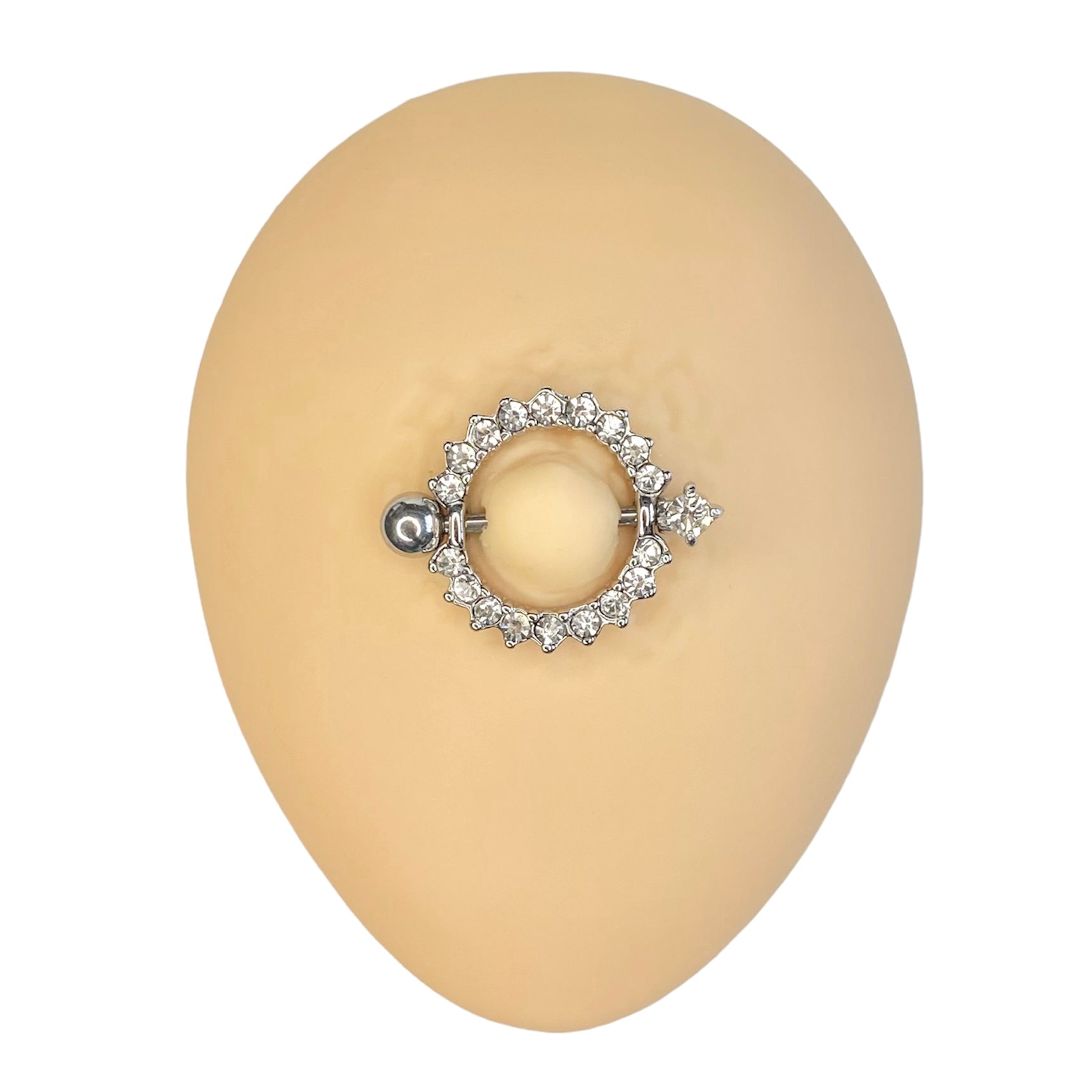 Silver CZ Paved Circle Nipple Bar Shield image 0