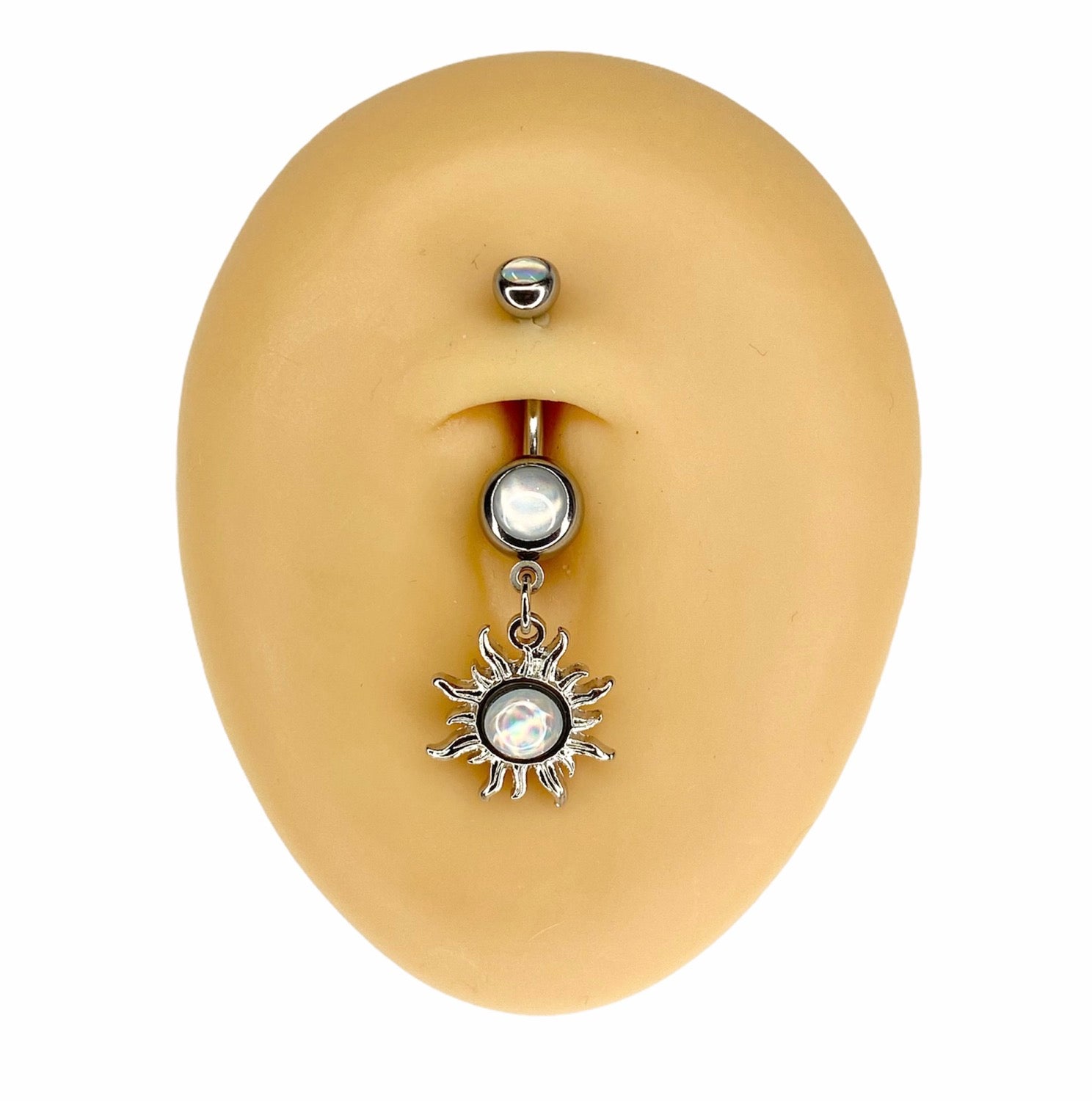 Clear White Illuminating Tribal Sun Dangle Belly Bar  image 0