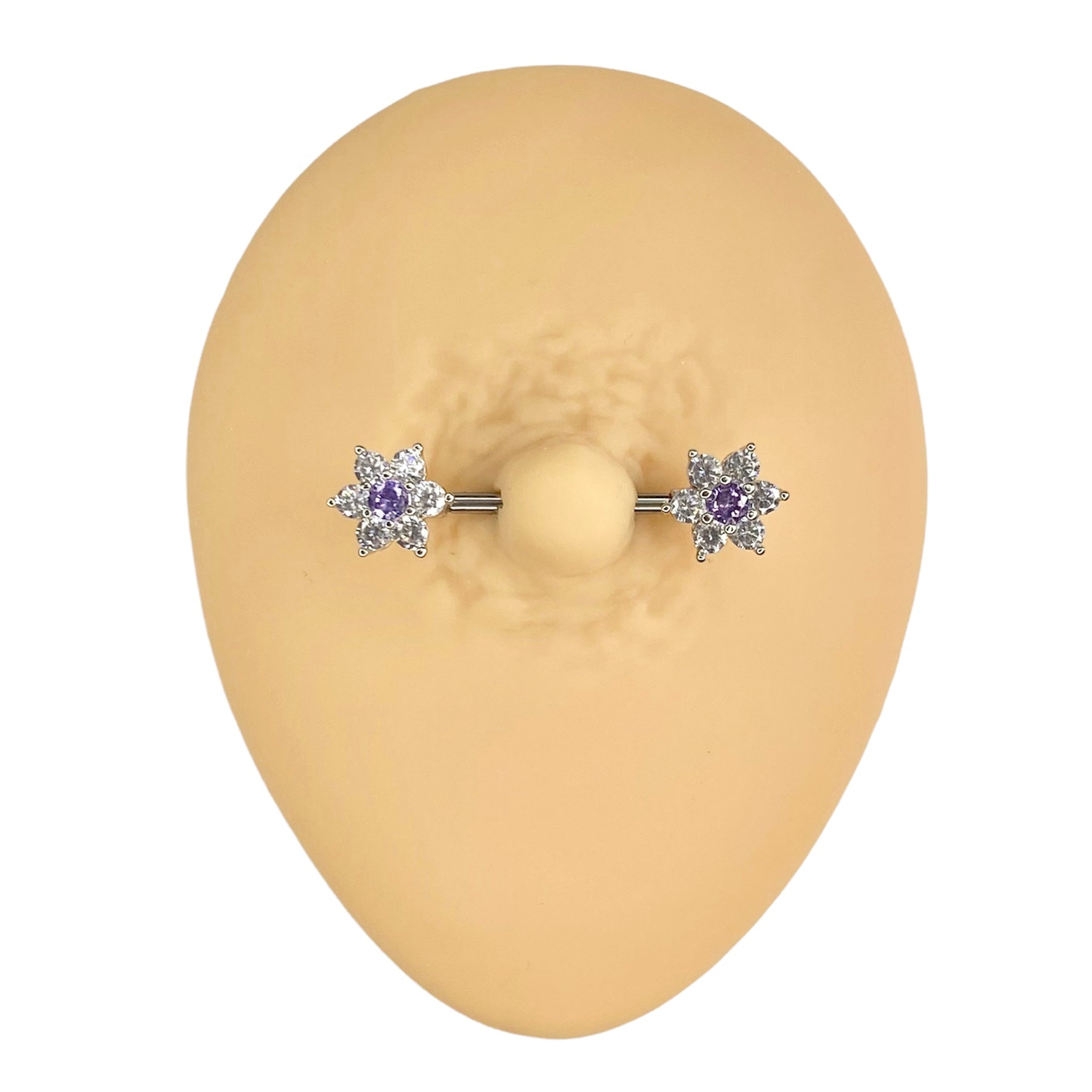 Silver Tanzanite Cubic Zirconia Flower Nipple Bar image 0