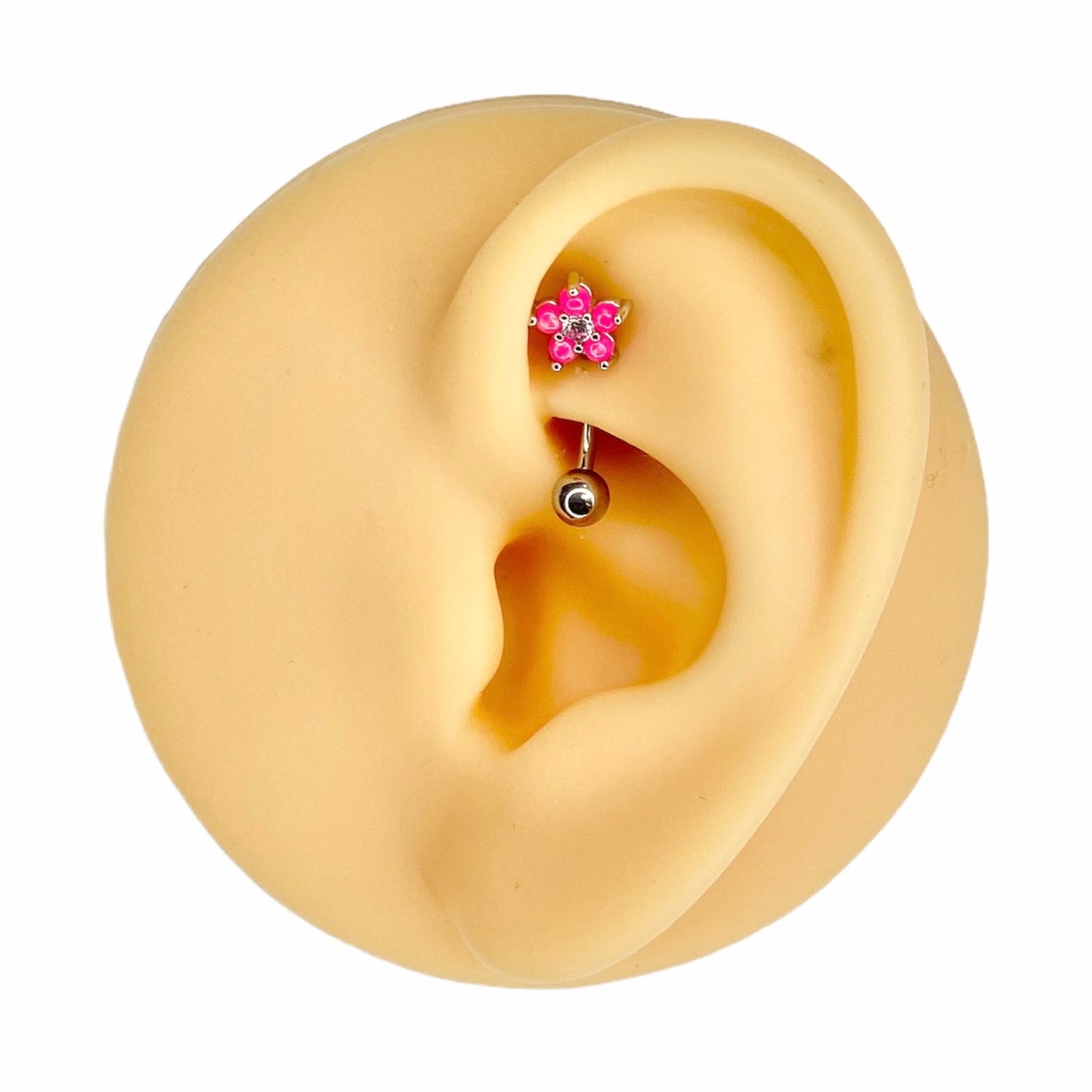 Pink Opal Glitter Flower CZ Center Curved Barbell image 0