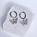 Silver CZ Paved Chunky Butterfly Hoop Earrings image 0