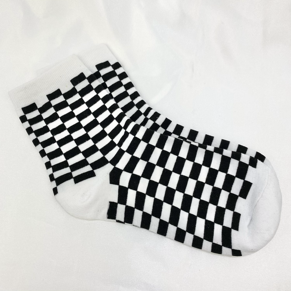 White & Black Checkered Socks image 2