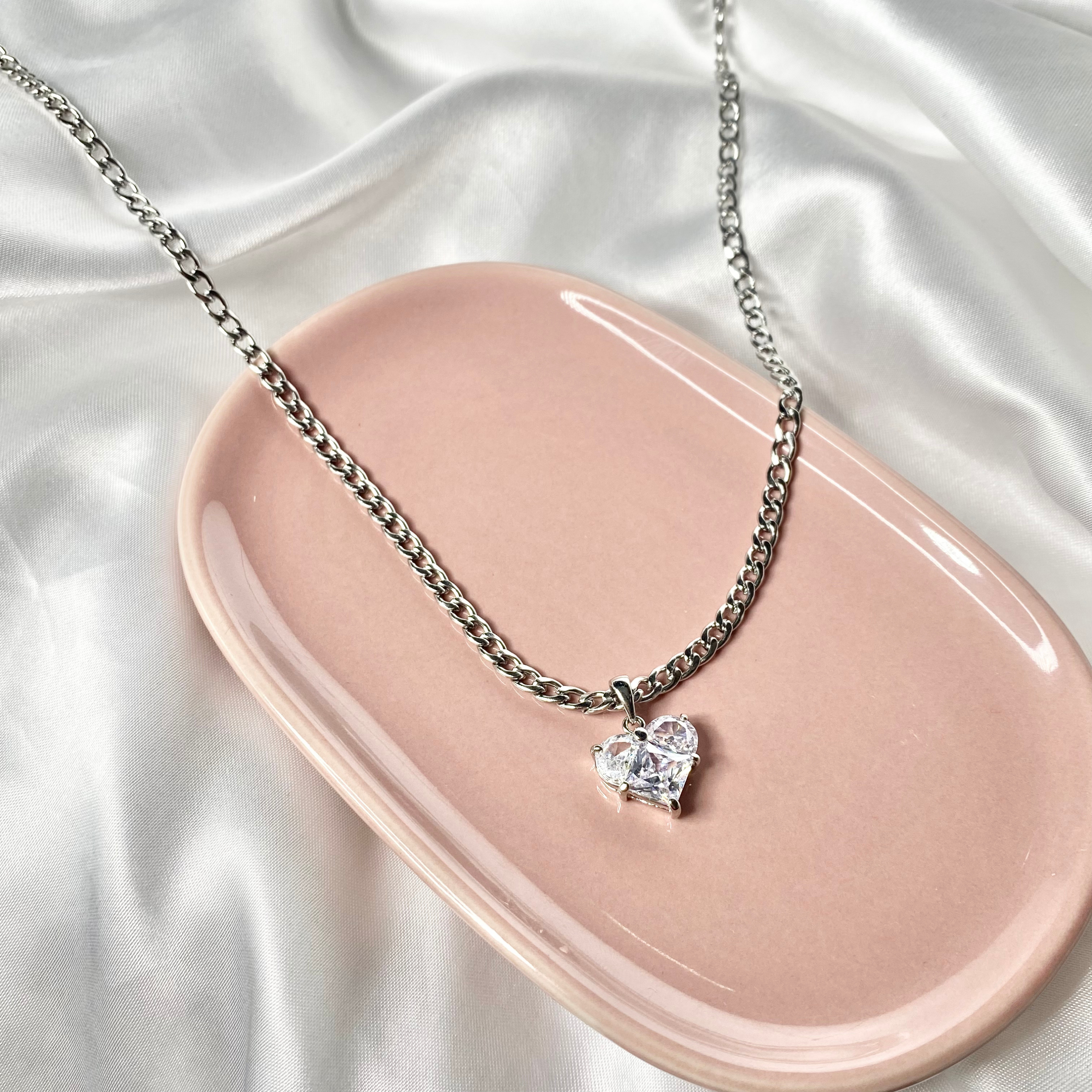 Silver CZ Bling Heart Necklace image 1