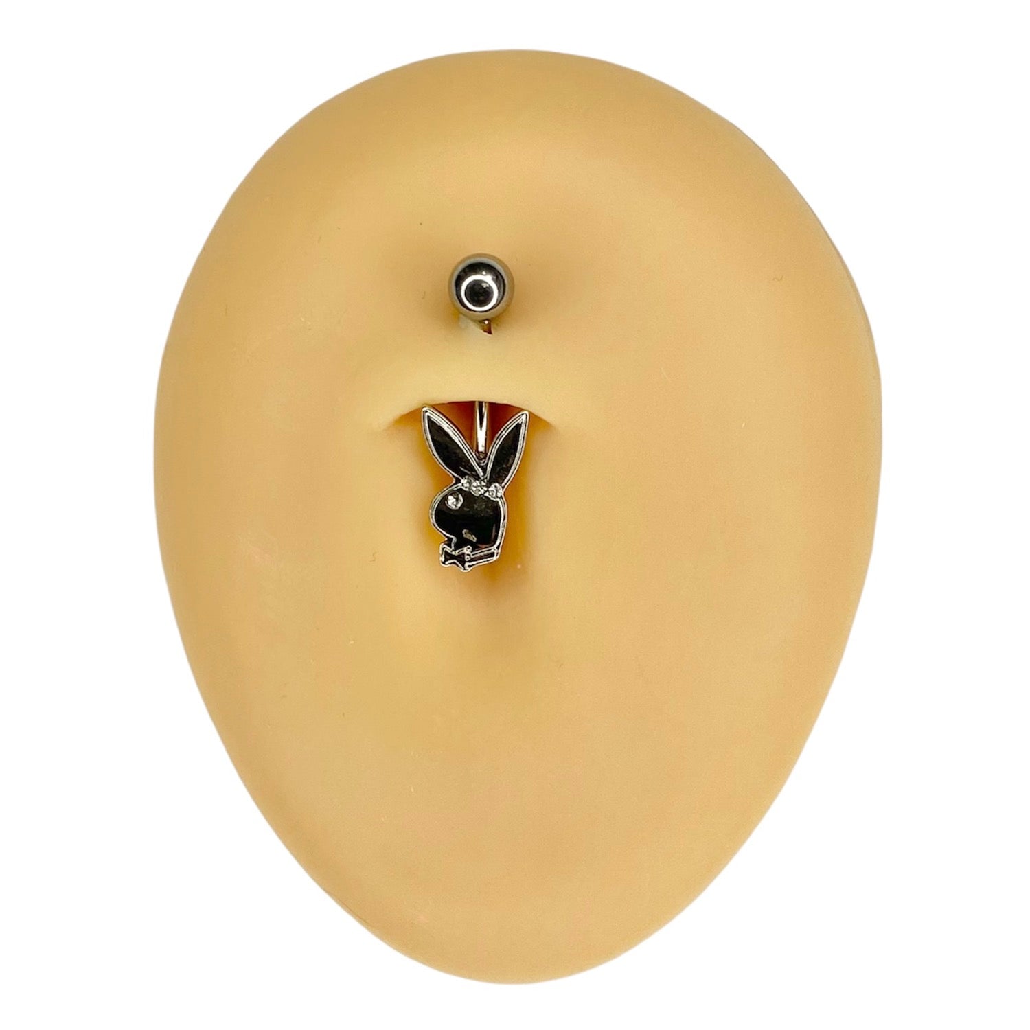 Silver Playboy Rhinestone Eye & Headband Belly Bar image 0