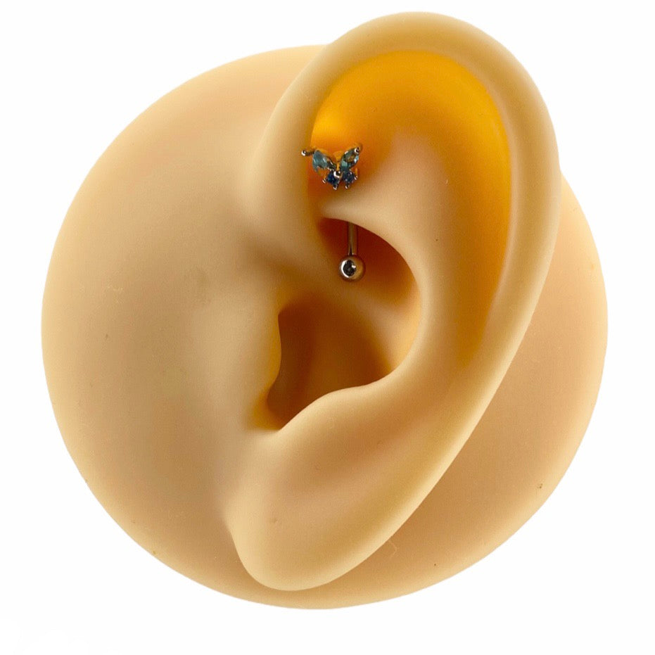 Blue CZ Butterfly Curved Barbell image 0