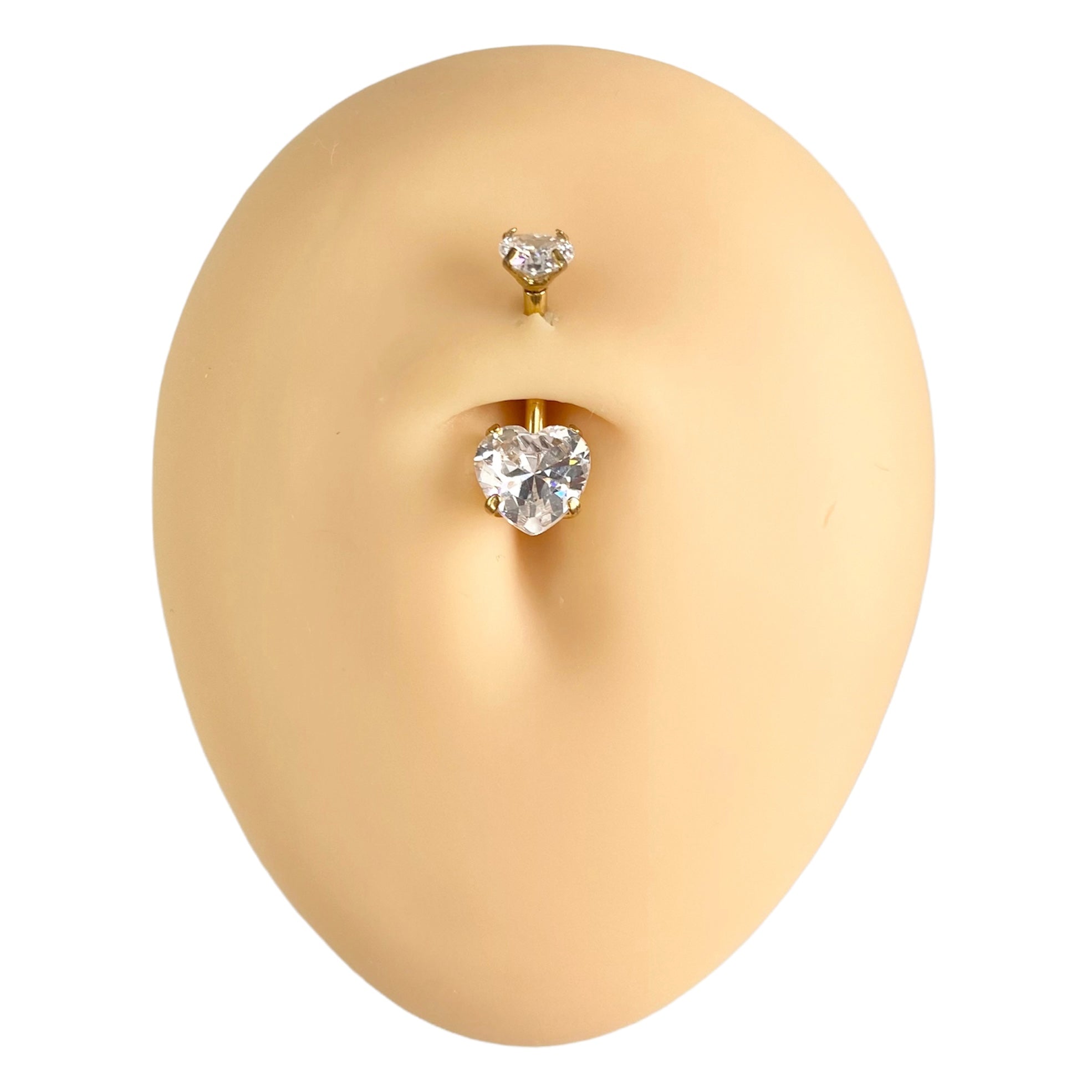 Gold Double CZ Heart Belly Bar  image 0