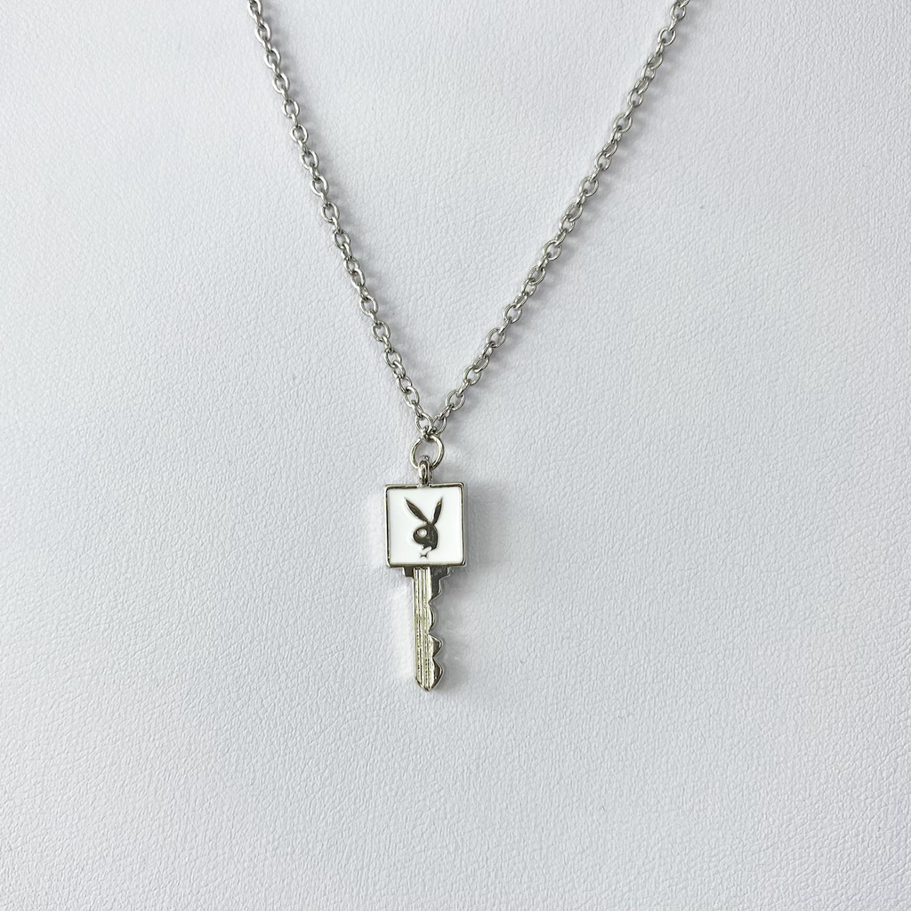 White Enamel Playboy Key Necklace image 0