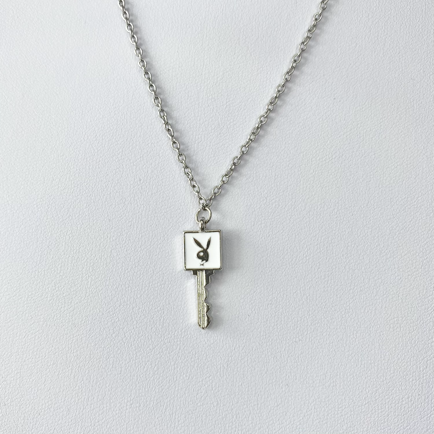 White Enamel Playboy Key Necklace image 0