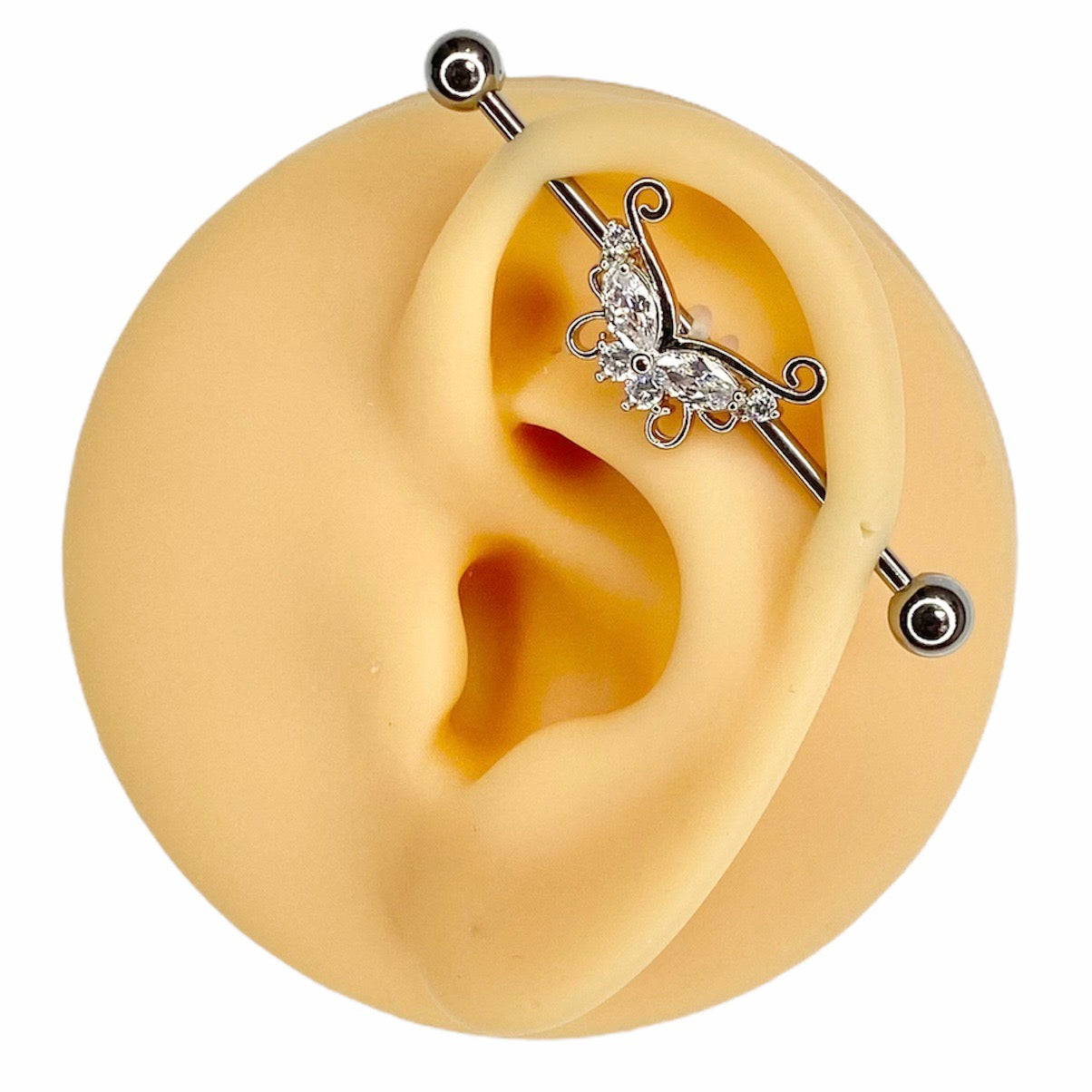 Silver Marquise CZ Butterfly Industrial Barbell  image 0