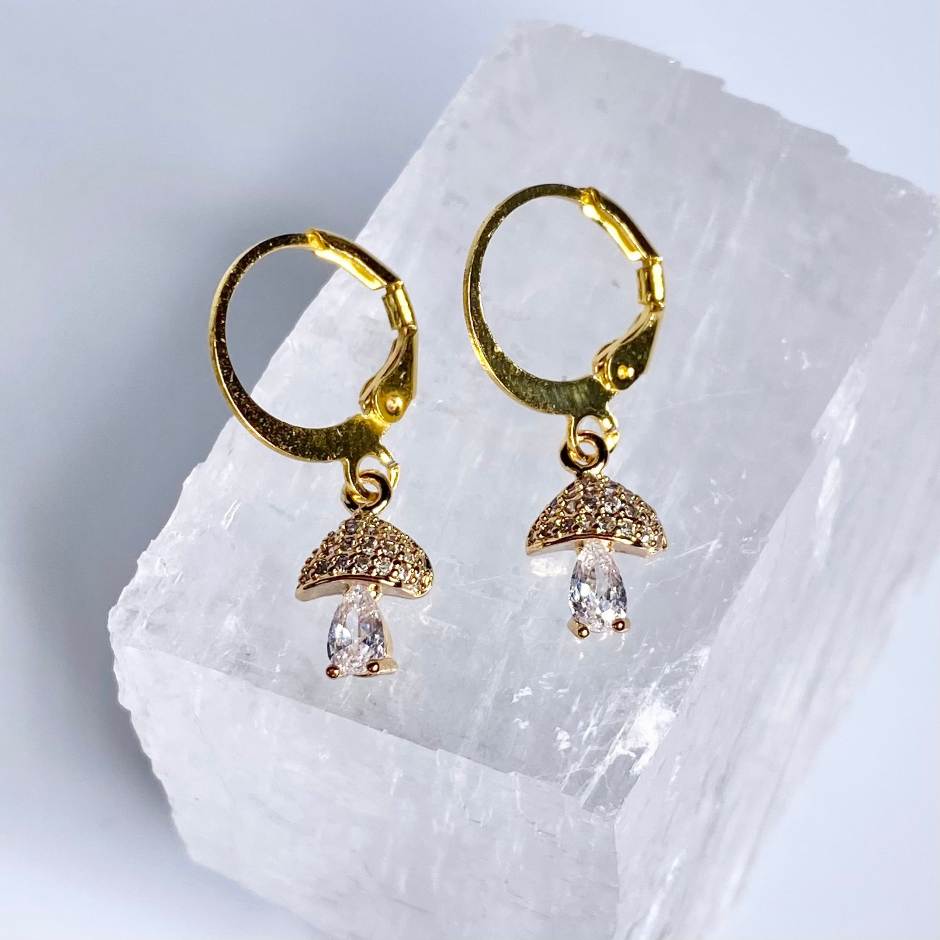 Gold Mini CZ Mushroom Hoop Earrings image 0