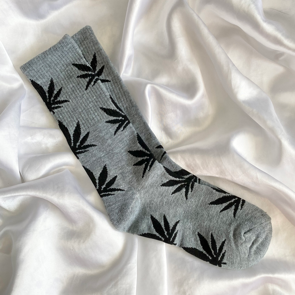 Grey & Black Weed Leaf Socks image 1