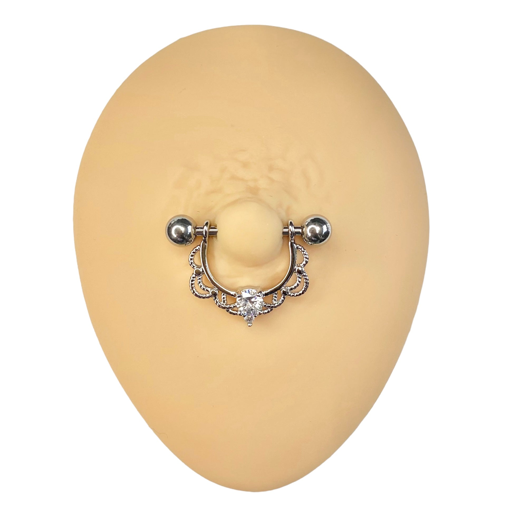 Silver Royal CZ Nipple Bar image 0