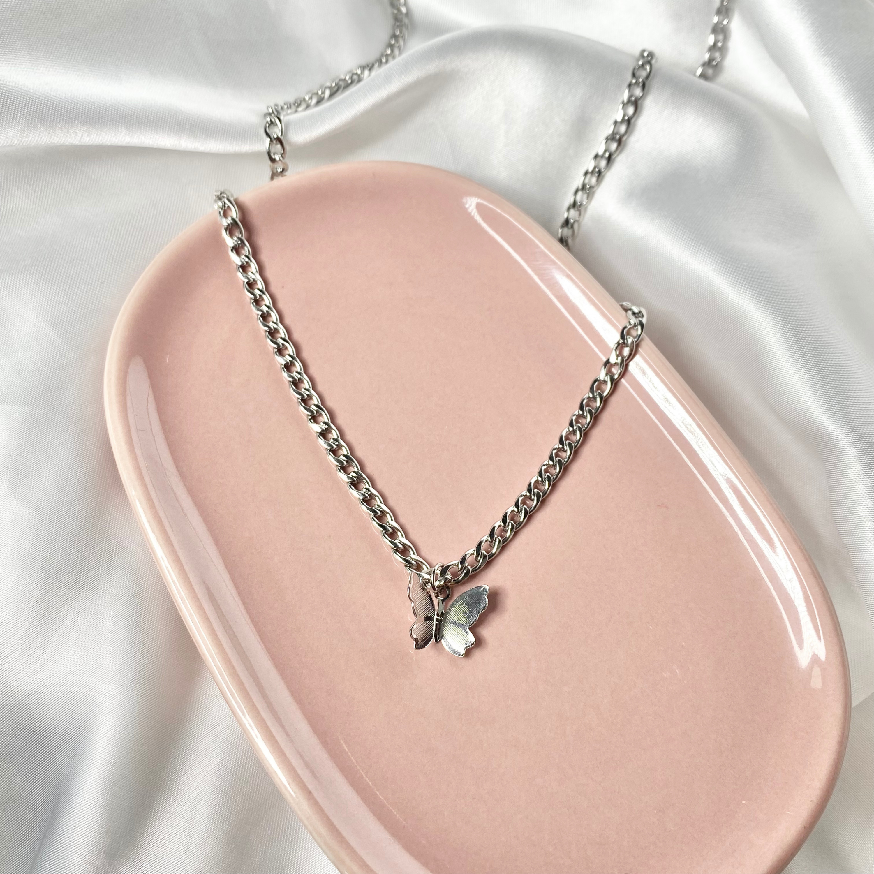 Silver Mini Minimalist Butterfly Necklace image 1