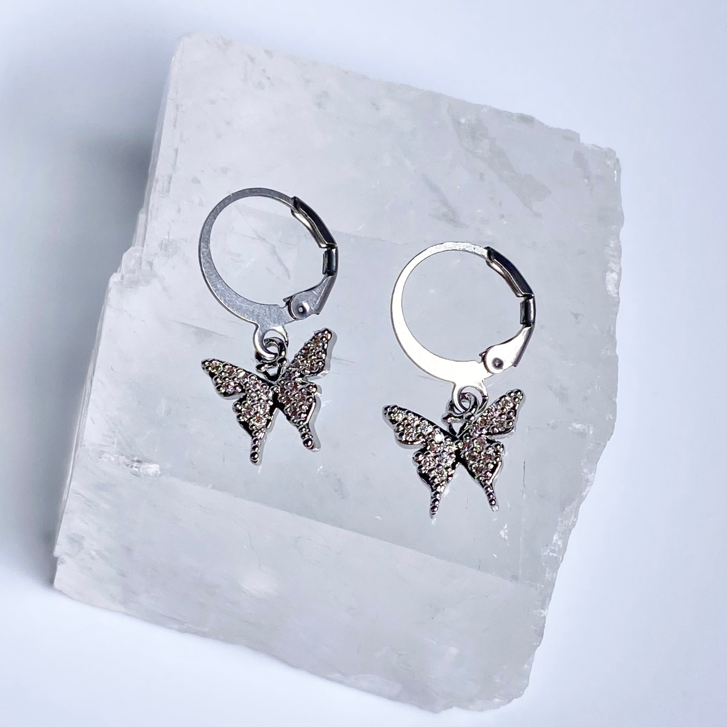 Silver CZ Butterfly Hoop Earrings image 0