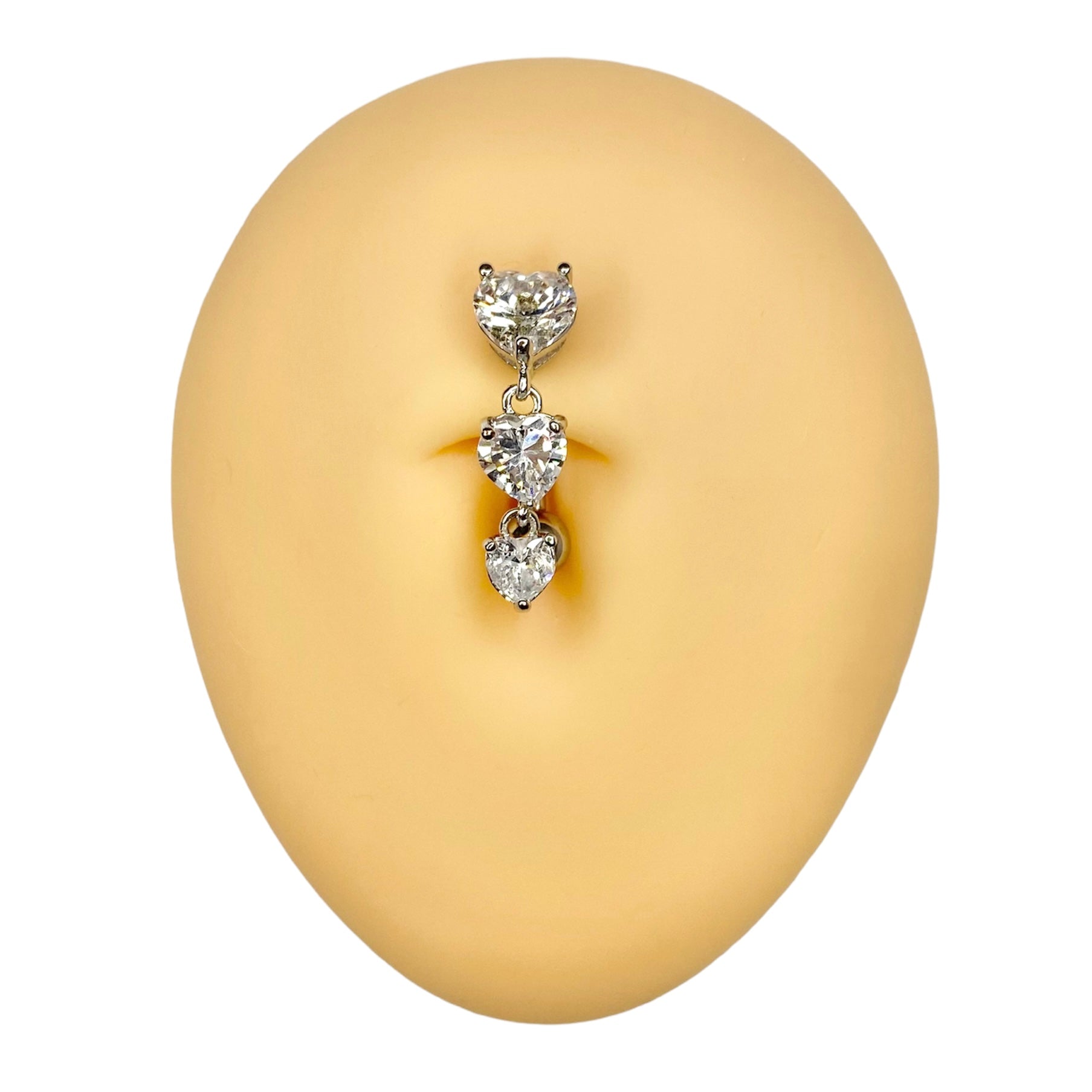 Silver CZ 3 Heart Reverse Belly Bar  image 0