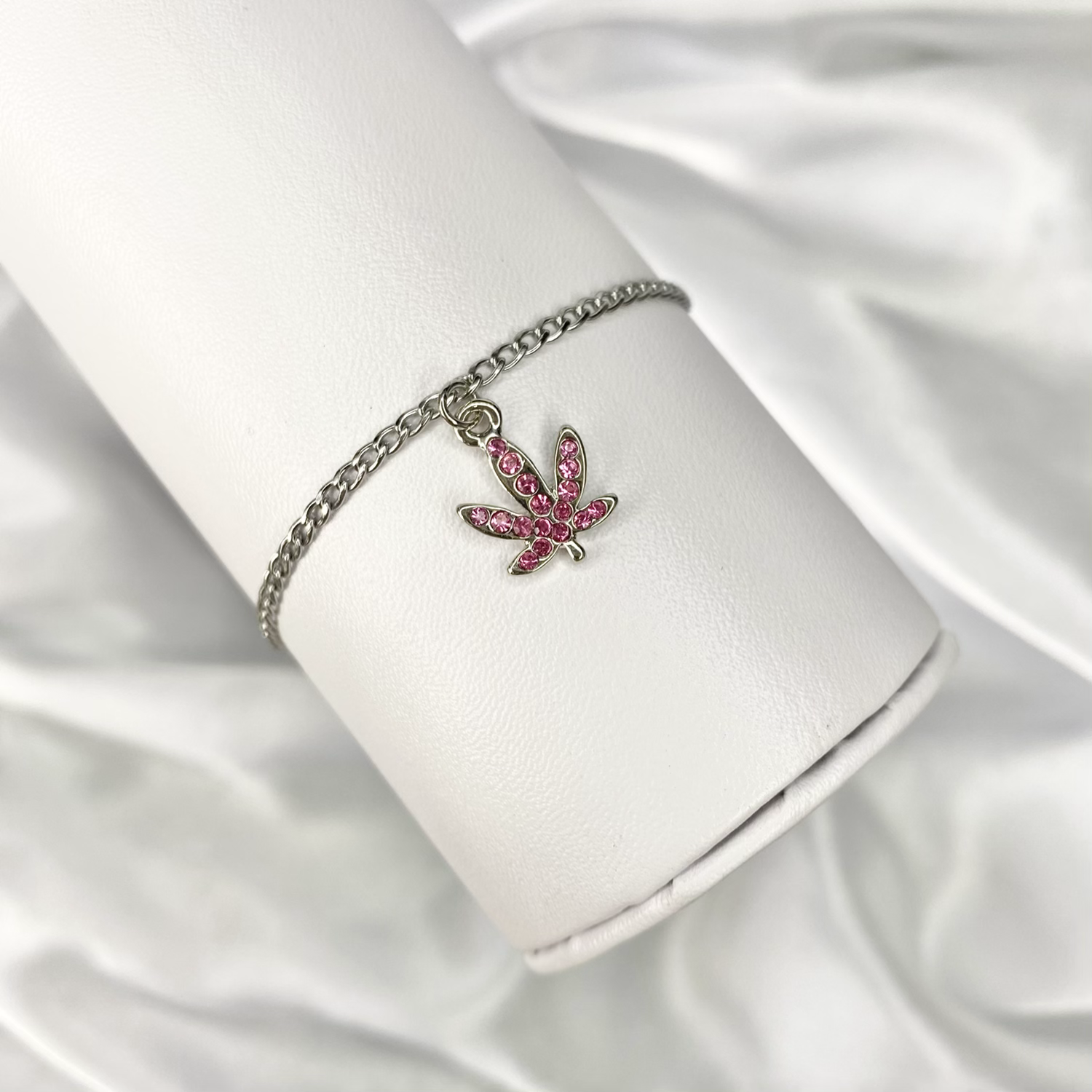 Pink Crystal Paved Weed Anklet image 0