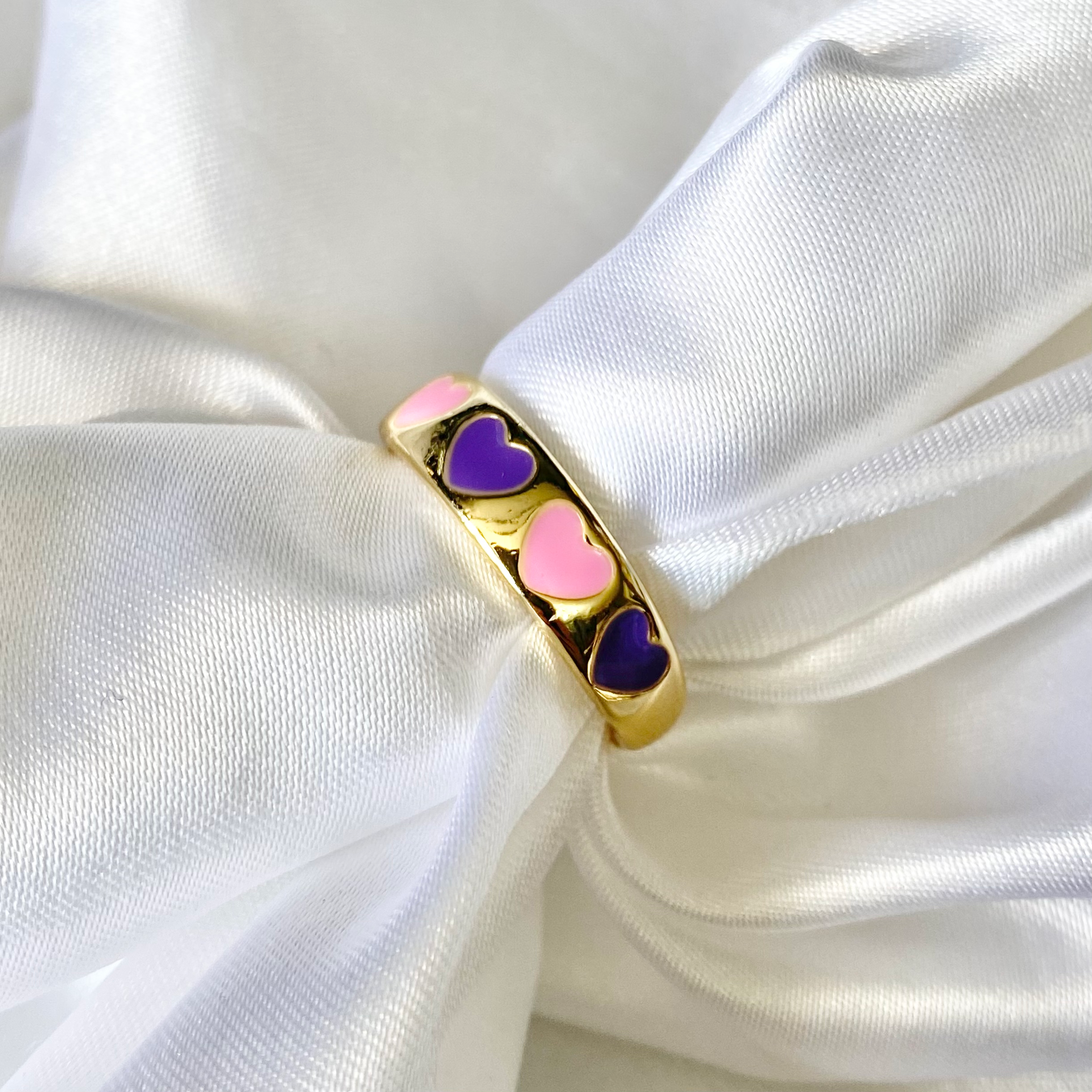Purple & Pink Enamel 5 Heart Ring image 0