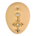 Gold Large Cross Crystal Center Dangle Belly Bar  image 0