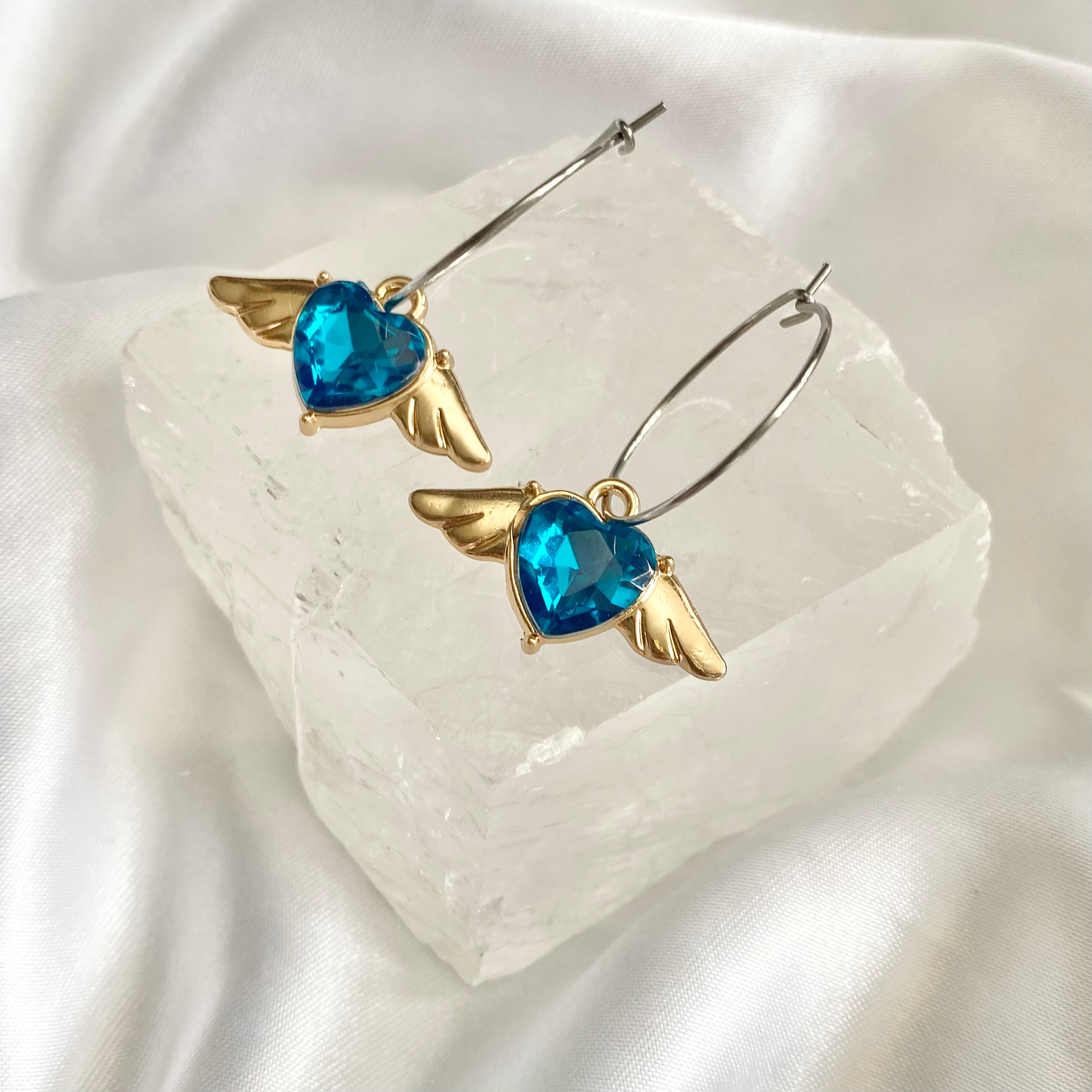 Turquoise Heart Winged Hoop Earrings image 0
