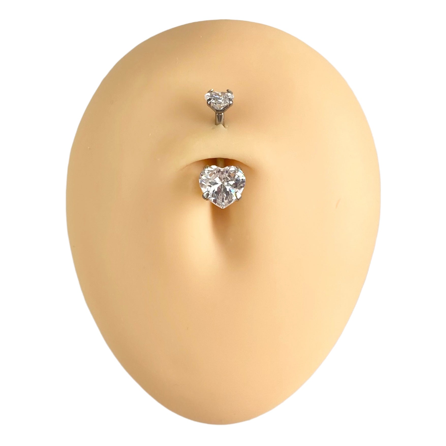 Silver Double CZ Heart Belly Bar  image 0