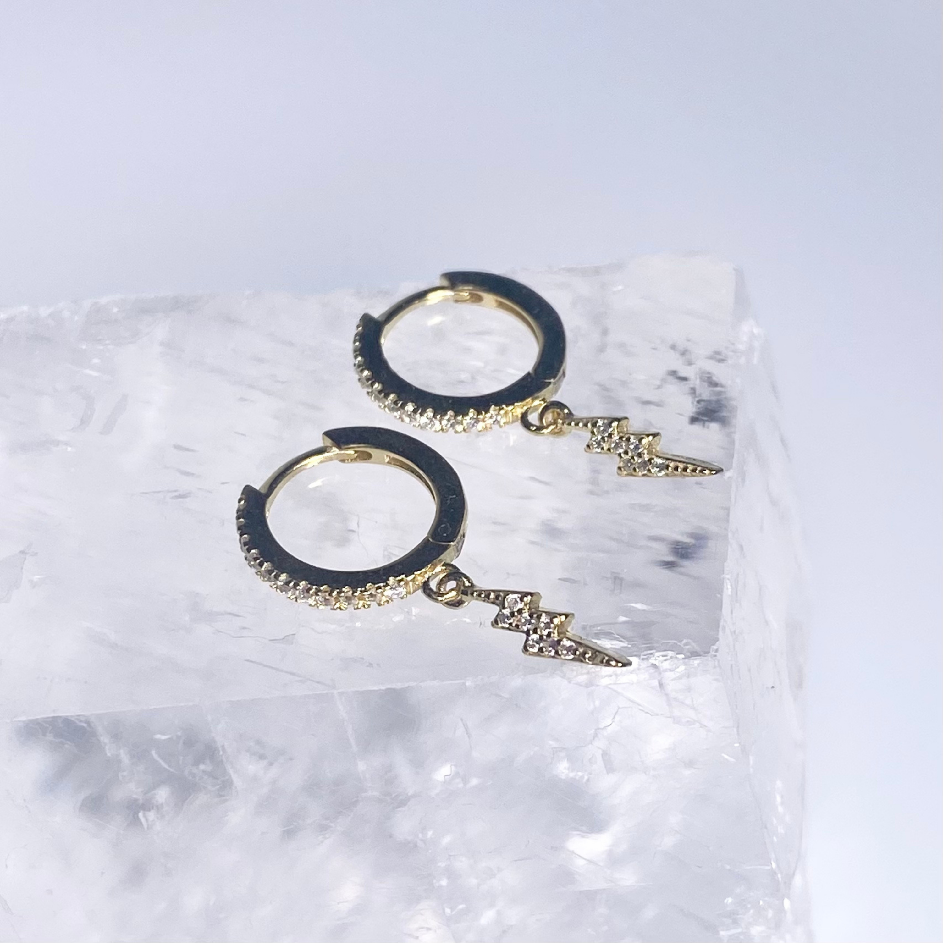 Gold Mini CZ Lightning Bolt Hoop Earrings image 0