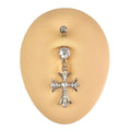 Silver Crystal Cross Dangle Belly Bar  image 0
