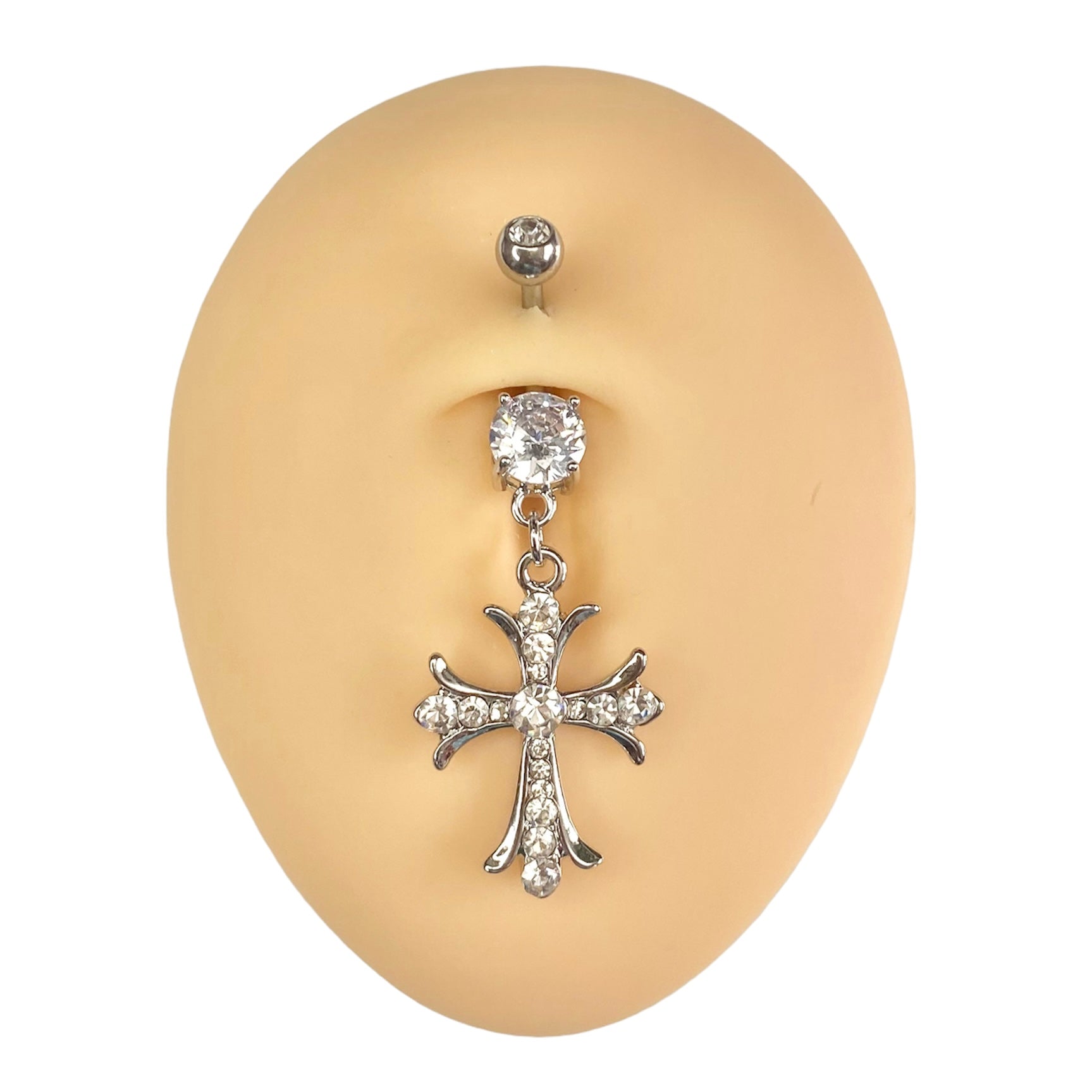 Silver Crystal Cross Dangle Belly Bar  image 0