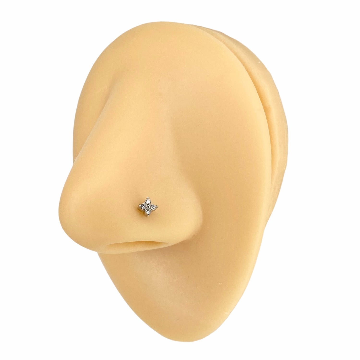 Silver CZ Square Flower Nose Stud image 0
