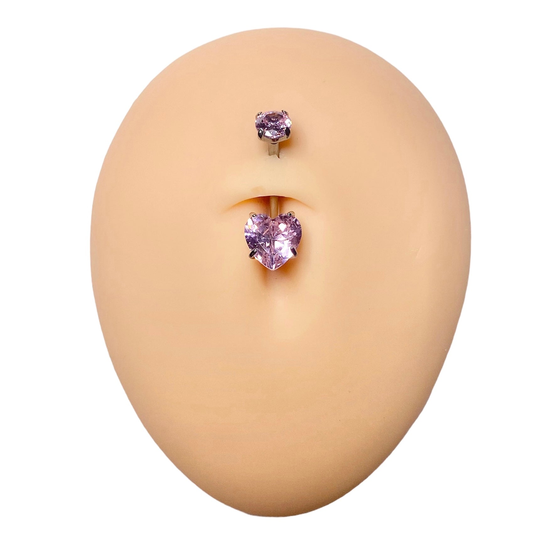 Pink CZ Round Top Heart Belly Bar image 0