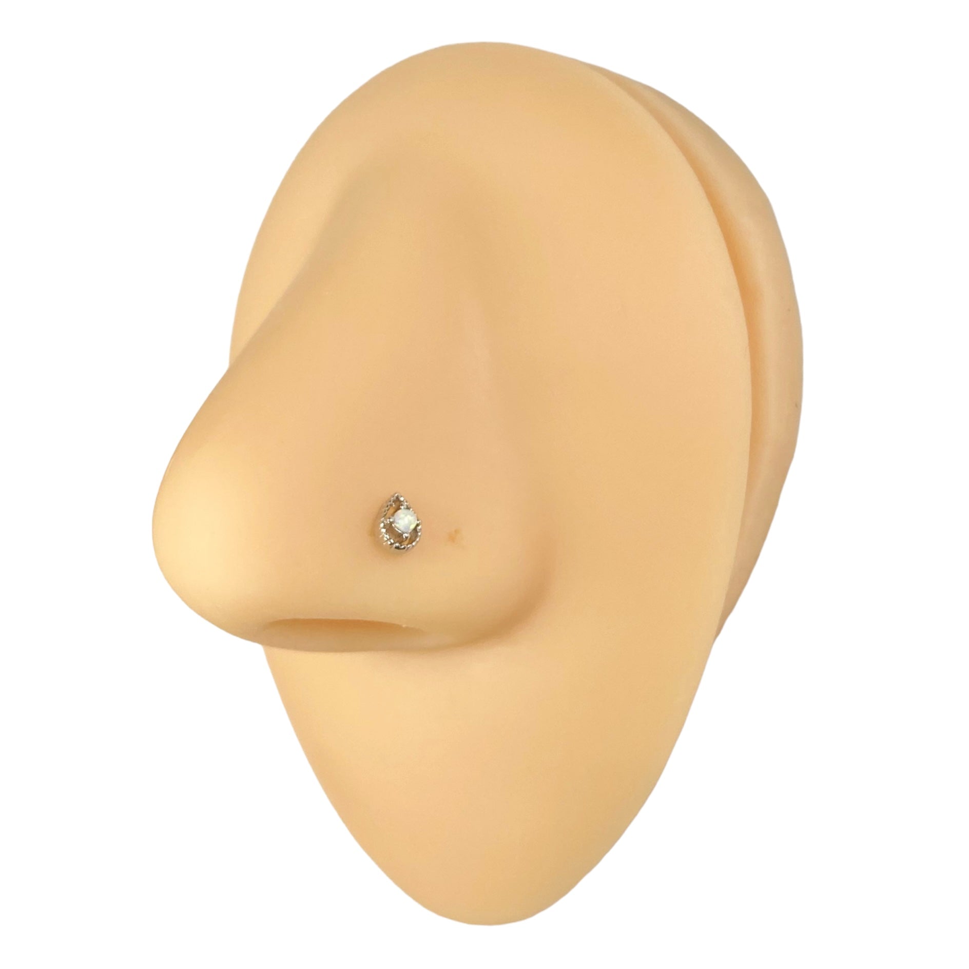 Silver Tear Drop White Opal Center Nose Stud image 0