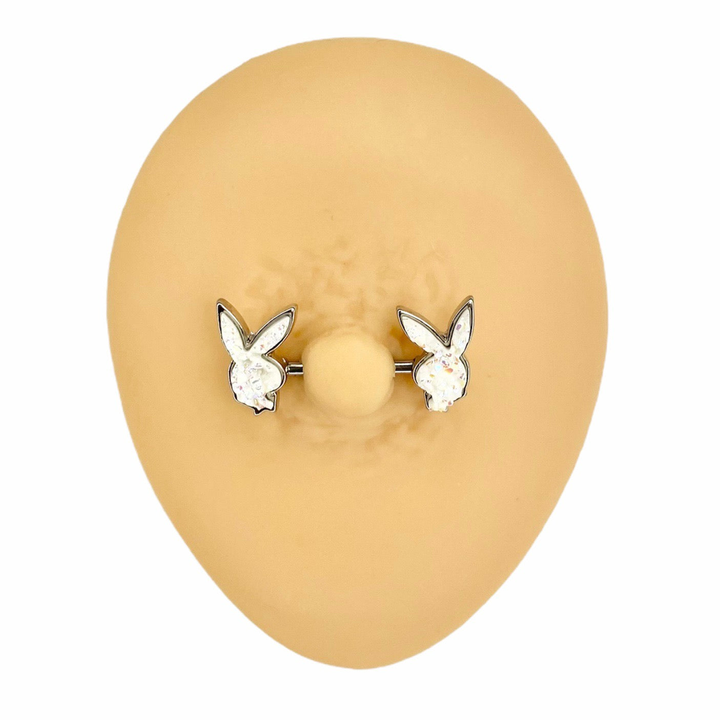 White Druzy Stone Filled Playboy Nipple Bar image 0