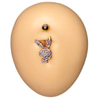 Gold AB Crystal Paved Playboy Belly Bar  image 1