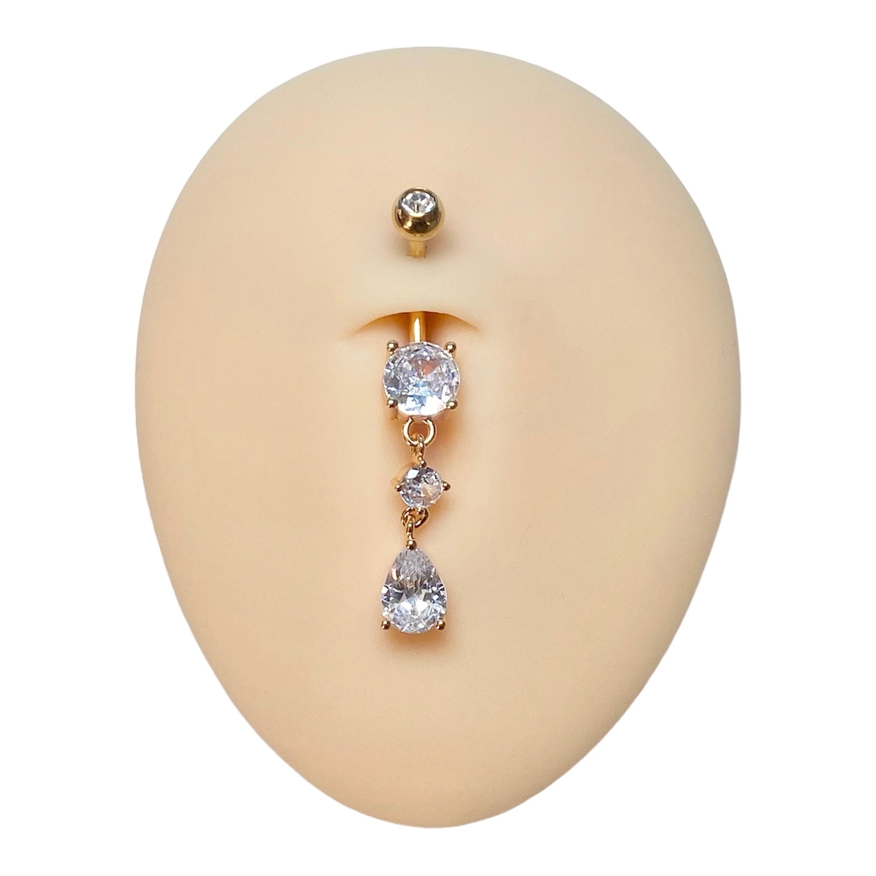 Gold CZ Tear Drop Dangle Belly Bar  image 0