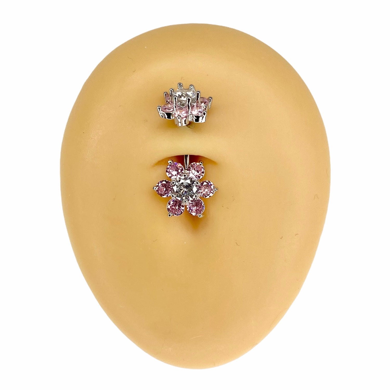 Pink Double End CZ Flower Belly Bar  image 0