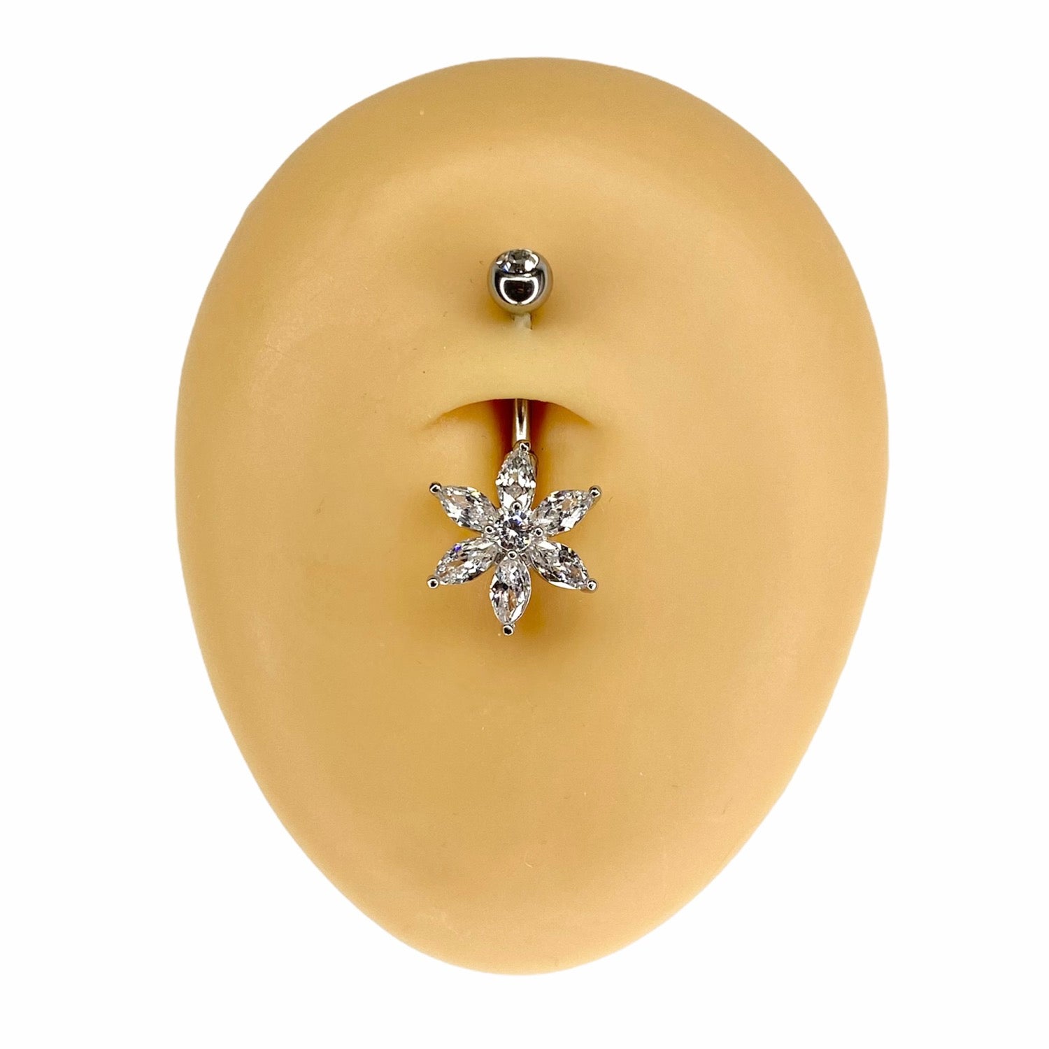 Silver CZ Marquise Flower Belly Bar  image 0