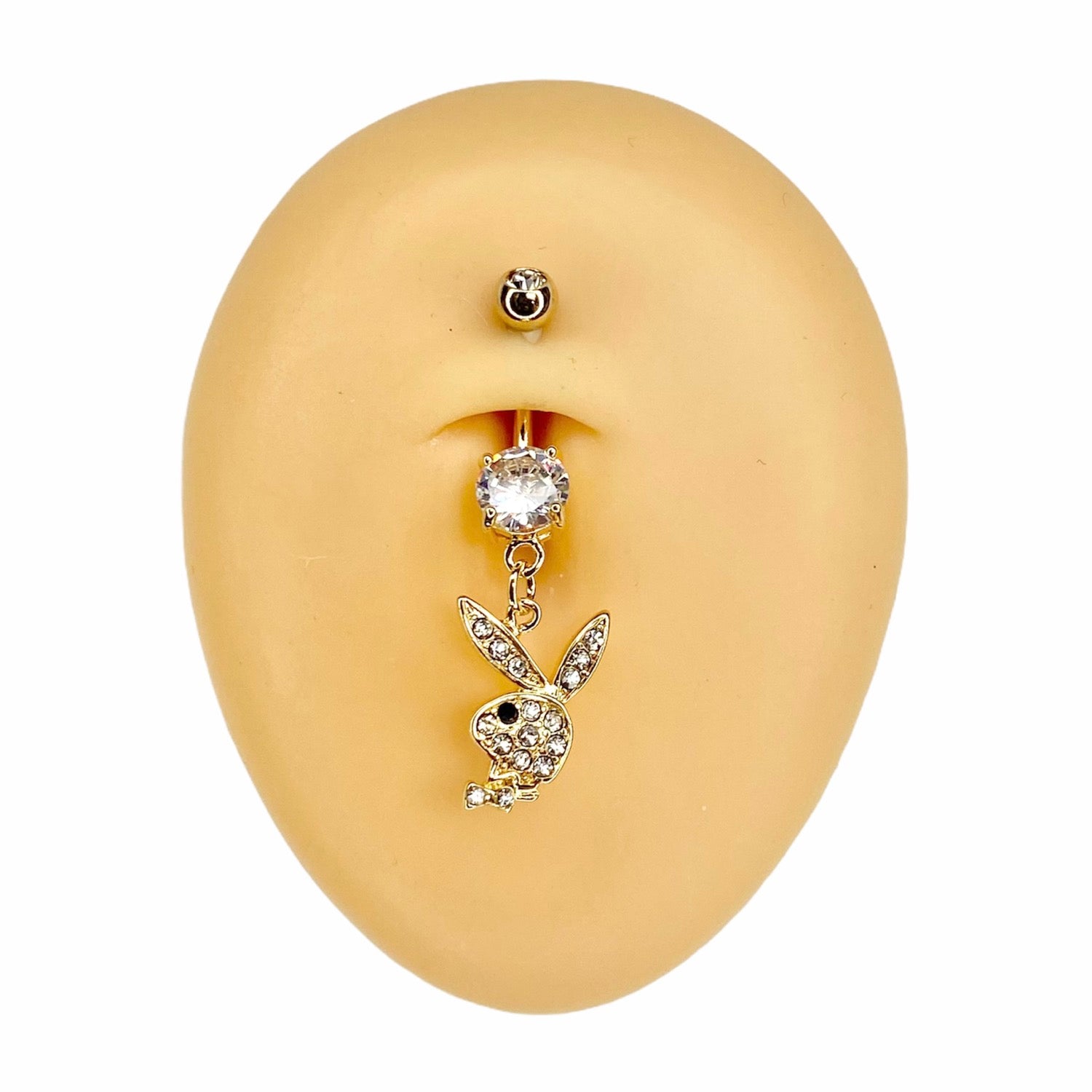 Gold Black Eye CZ Playboy Dangle Belly Bar  image 0