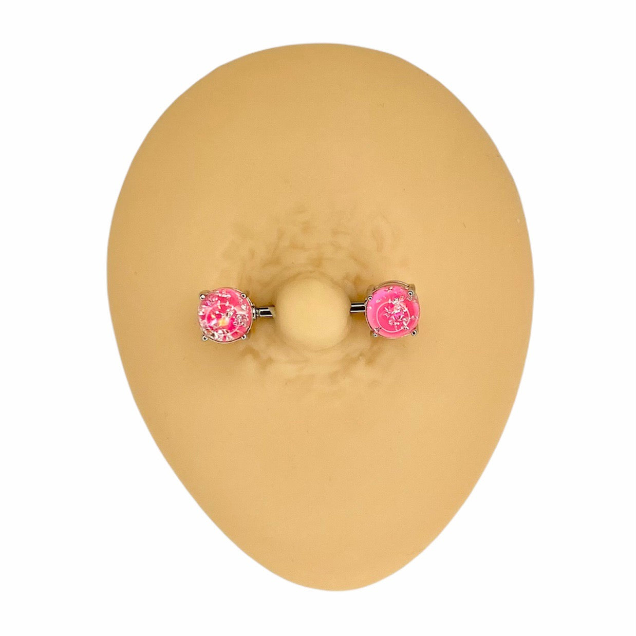 Pink Lava Glitter Prong Set Nipple Bar image 0