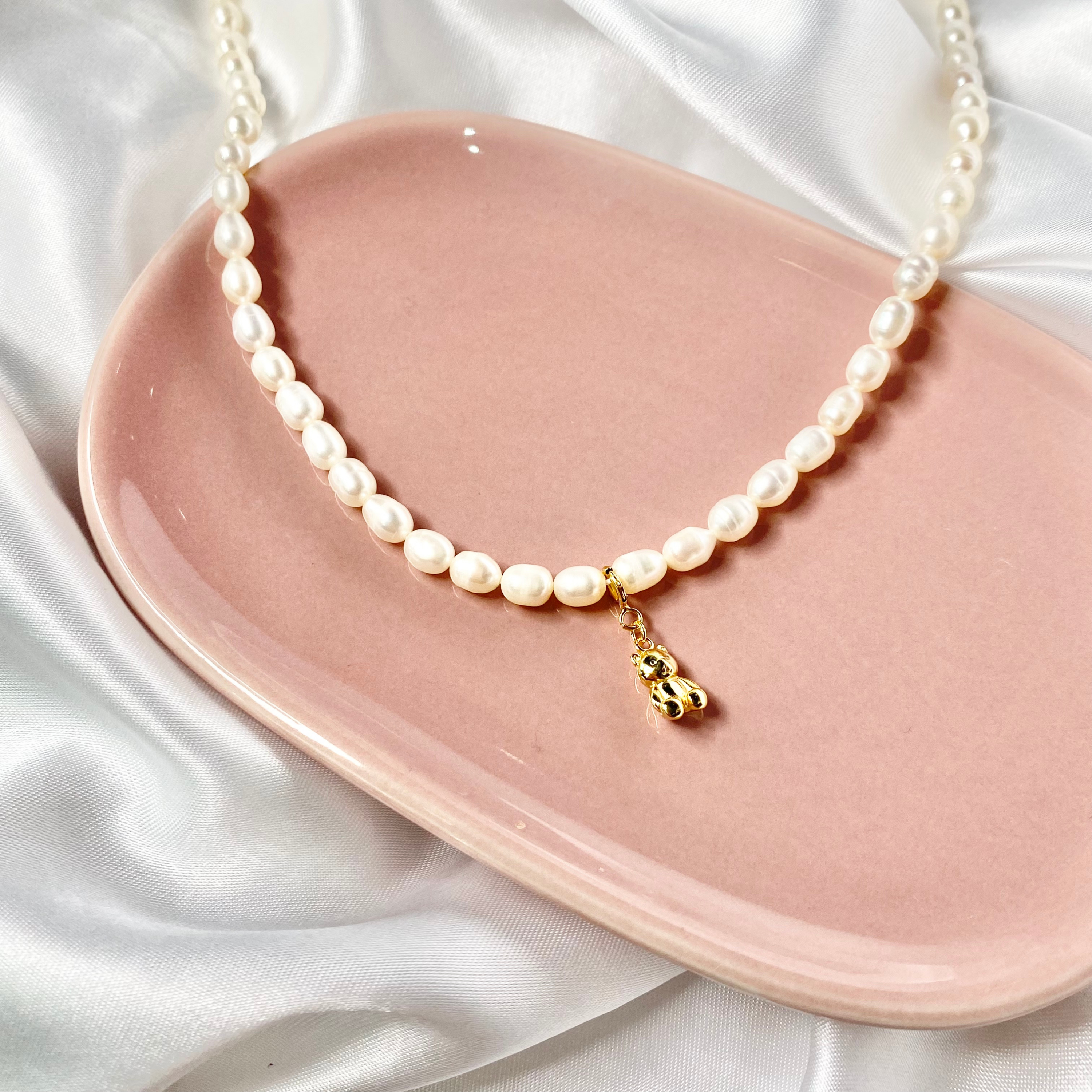 Gold Mini Teddy Freshwater Pearl Necklace image 1
