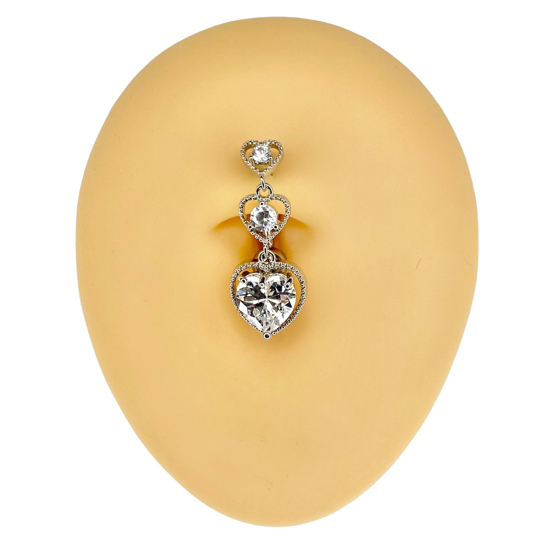Silver Triple CZ Heart Reverse Belly Bar  image 0