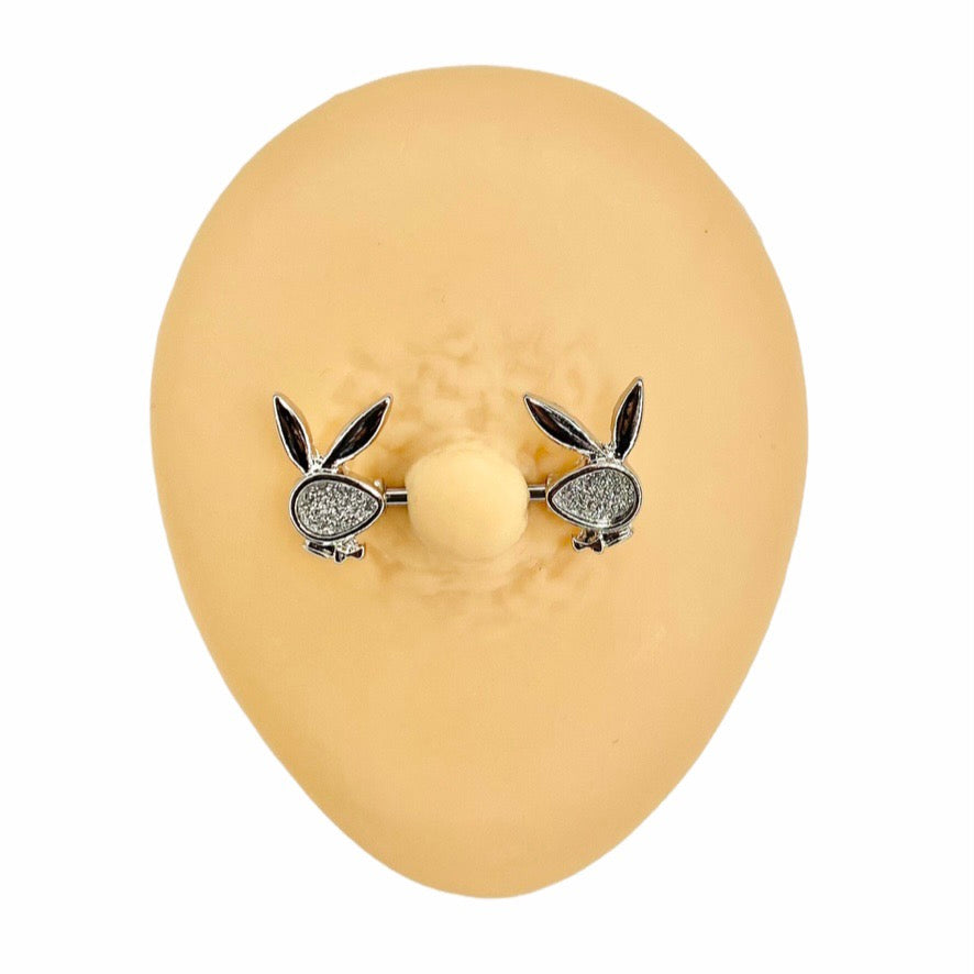 Silver Sparkling Sand Blast Playboy Nipple Bar image 0
