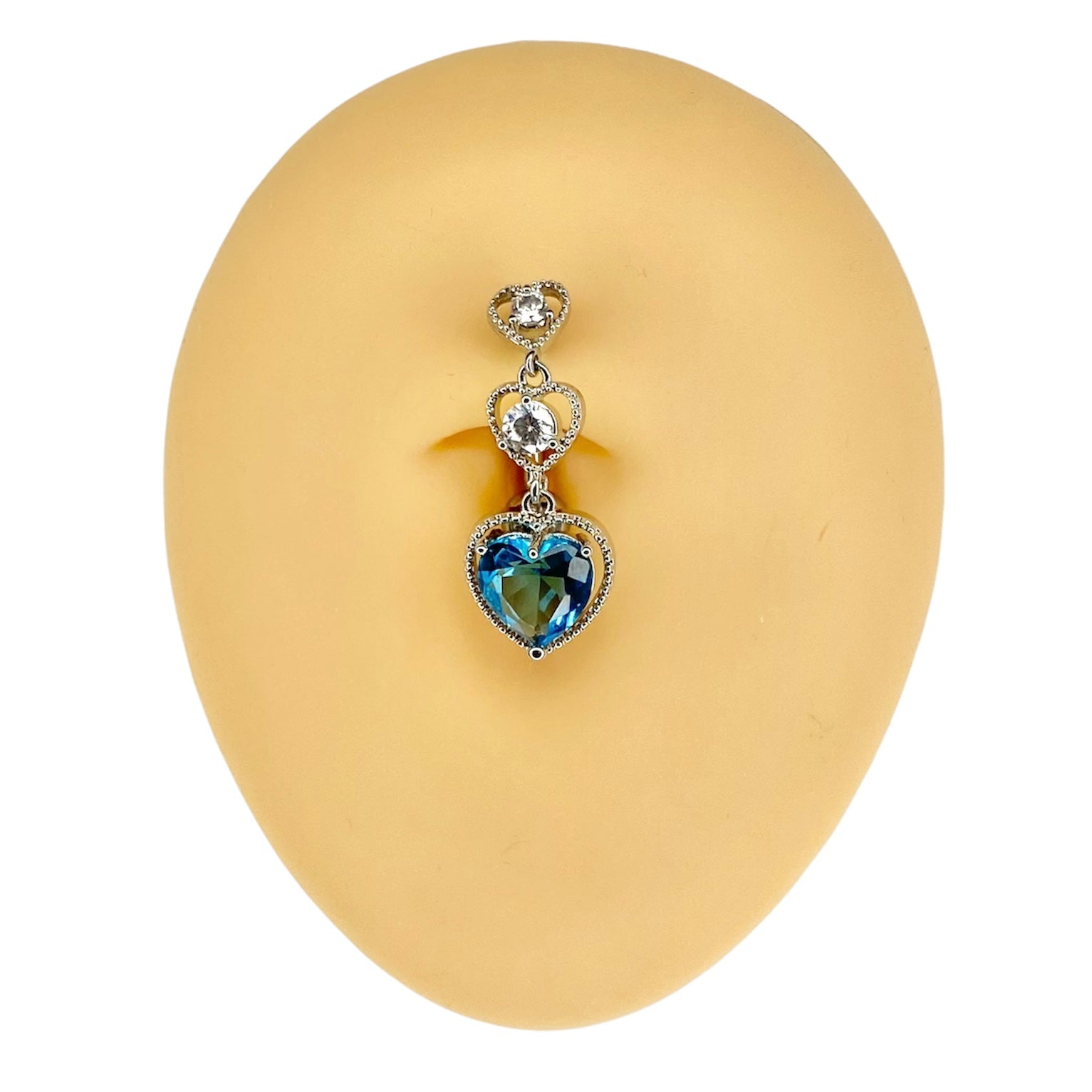 Blue Triple CZ Heart Reverse Belly Bar  image 0