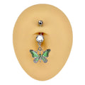 Green Crystal Y2K Butterfly Dangle Belly Bar  image 0
