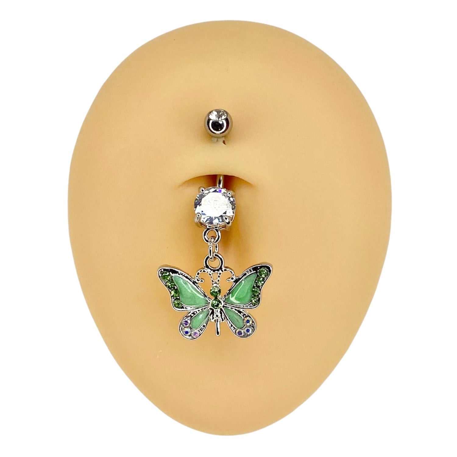 Green Crystal Y2K Butterfly Dangle Belly Bar  image 0