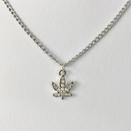 Silver Crystal Paved Weed Leaf Necklace image 0