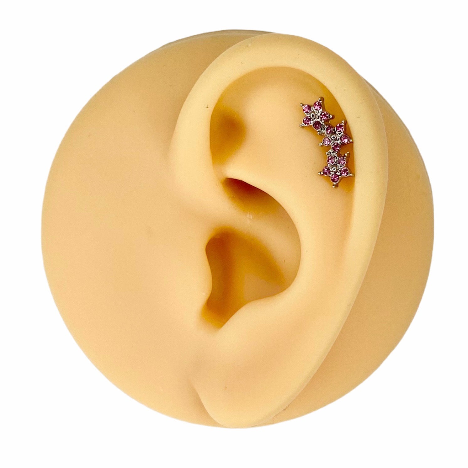 Pink Triple Crystal Flower Barbell Stud image 0