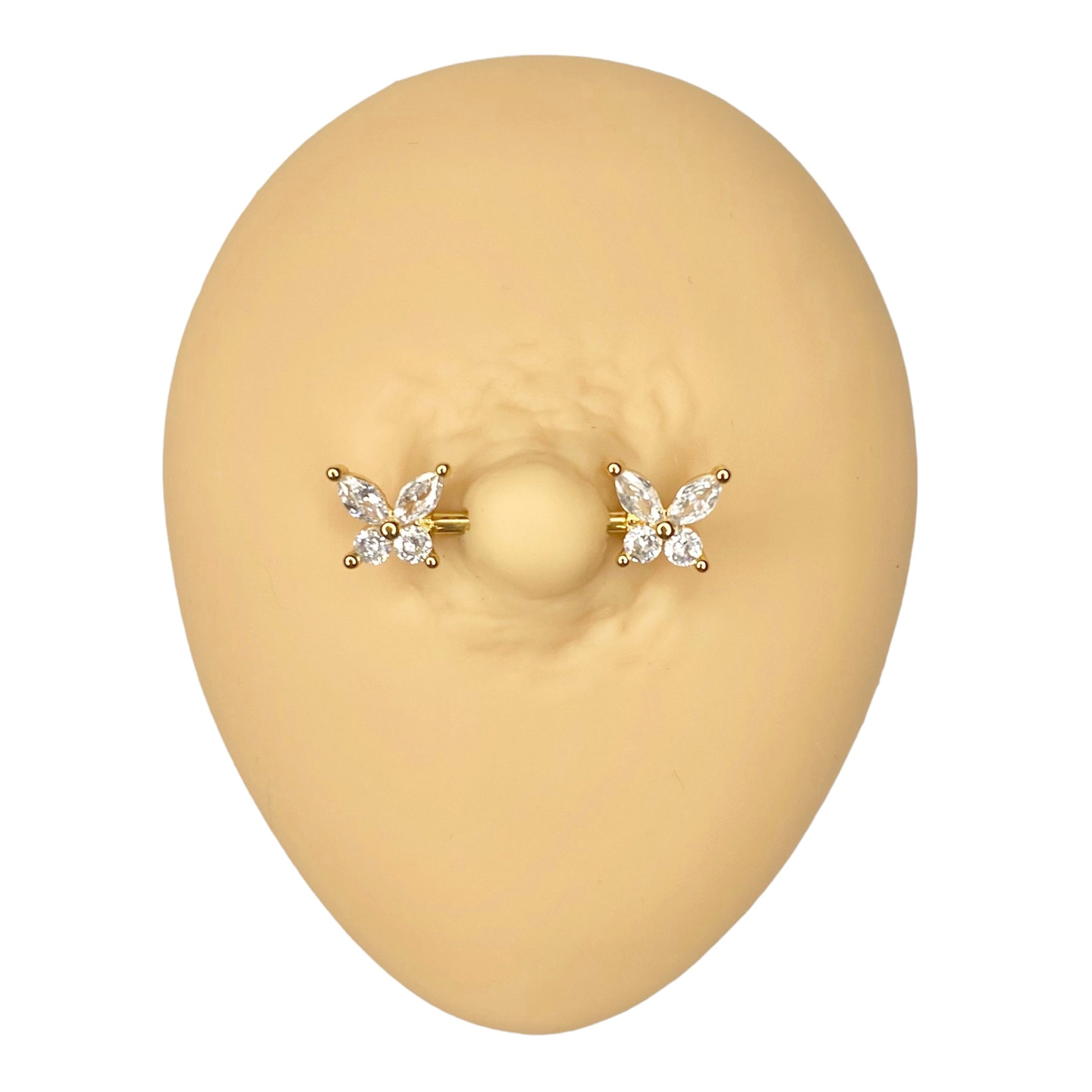 Gold Cubic Zirconia Butterfly Nipple Bar image 0