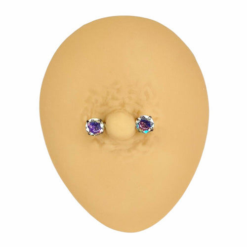 Aurora Borealis Cubic Zirconia Prong Nipple Bar image 0